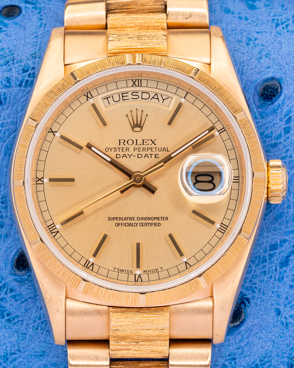 1986 Rolex Day-Date 36MM Champagne Dial Yellow Gold "Bark" President Bracelet (18078)