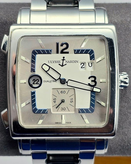 No Reserve - Ulysse Nardin Quadrado Dual Time 42MM Silver Dial Steel Bracelet (243-92)