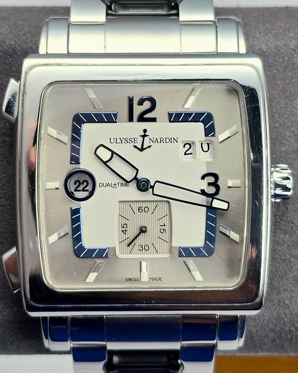 No Reserve - Ulysse Nardin Quadrado Dual Time 42MM Silver Dial Steel Bracelet (243-92)