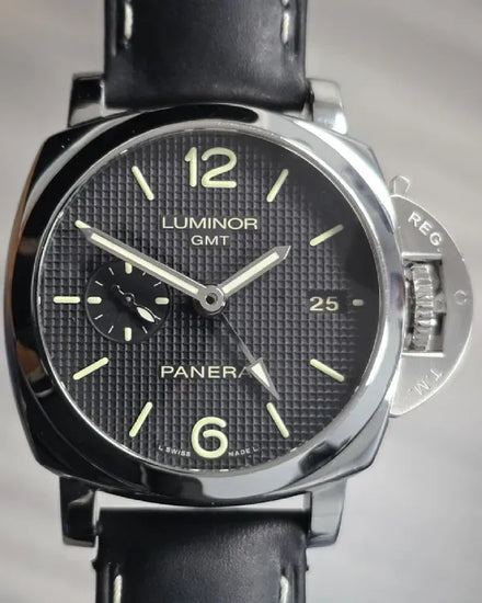 Panerai Luminor 1950 3 Days GMT Acciaio 42MM Black Dial Leather Strap (PAM00535)