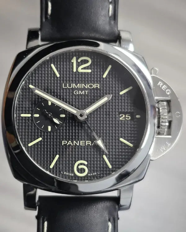 Panerai Luminor 1950 3 Days GMT Acciaio 42MM Black Dial Leather Strap (PAM00535)