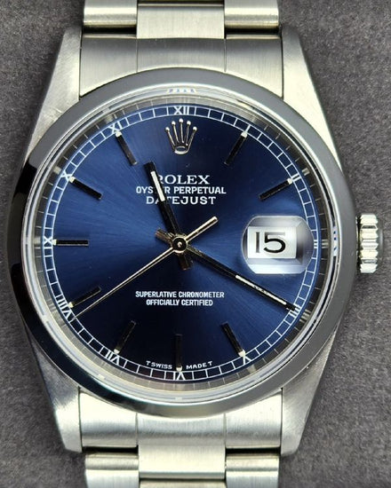 No Reserve - 1997 Rolex Datejust 36MM Blue Dial Oyster Bracelet (16200)