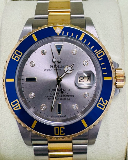 2006 Rolex Submariner Date 40MM Silver "Serti" Dial Two-Tone Oyster Bracelet (16613SG)