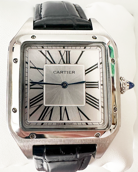 2021 Cartier Santos Dumont 43.5MM Quartz Silver Dial Leather Strap (WSSA0085)