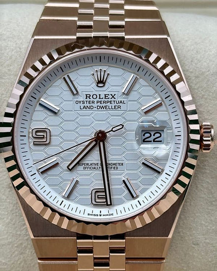 2025 Rolex Land-Dweller 40MM White Dial Rose Gold Flat Jubilee Bracelet (127335)
