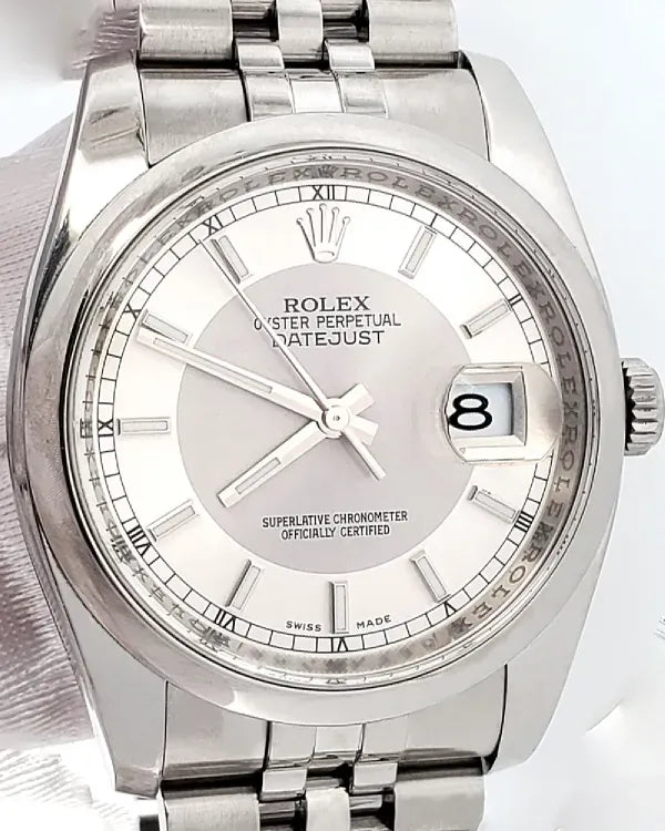 Rolex Datejust 36MM Silver "Tuxedo" Dial Super Jubilee Bracelet (116200)