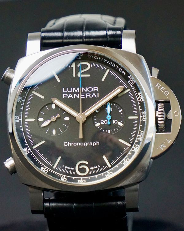 2022 Panerai Luminor Flyback Chronograph 44MM Black Dial Leather Strap (PAM01109)