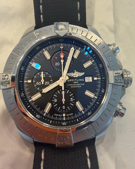 2022 Breitling Super Avenger Chronograph 48MM Black Dial Leather Strap (A13375)