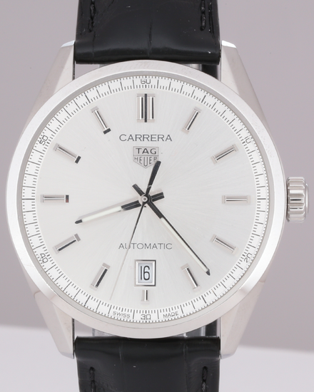 Tag Heuer Carrera Date Calibre 5 39MM Silver Dial Leather Strap (WBN2111/0)