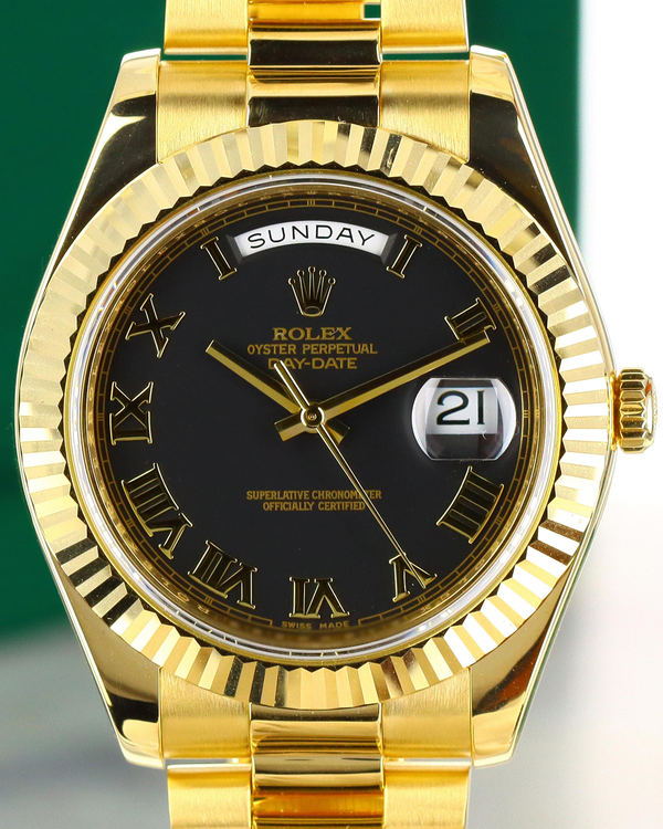 Rolex Day-Date 41MM Black Dial Yellow Gold President Bracelet (218238)