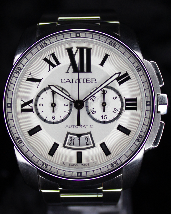 2018 Cartier Calibre de Cartier Chronograph 42MM Silver Dial Steel Bracelet (W7100045)