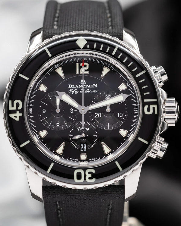 2021 Blancpain Fifty Fathoms Flyback "Bathyscaphe" 45MM Black Dial Textile Strap (5085F-1130-52)