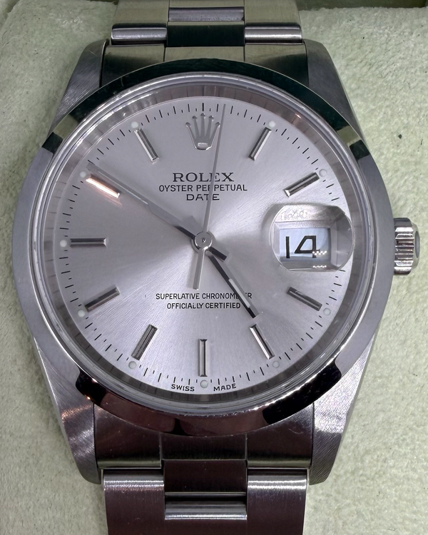 2005 Rolex Oyster Perpetual Date 34MM Silver Dial Oyster Bracelet (15200)