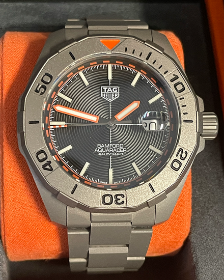 Tag Heuer Aquaracer Date X Bamford L.E. 43MM Black Dial Titanium Bracelet (WAY208F.BF0638)