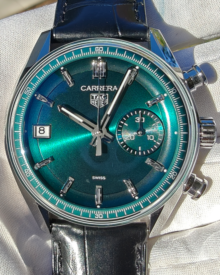 Tag Heuer Carrera Chronograph 39MM Green Dial Leather Strap (CBS2011.FC6545)