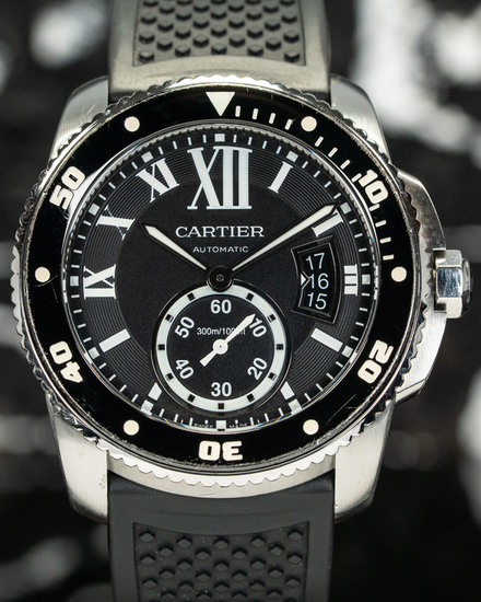 No Reserve - Cartier Calibre de Cartier Diver 42MM Black Dial Rubber Strap (W7100056)