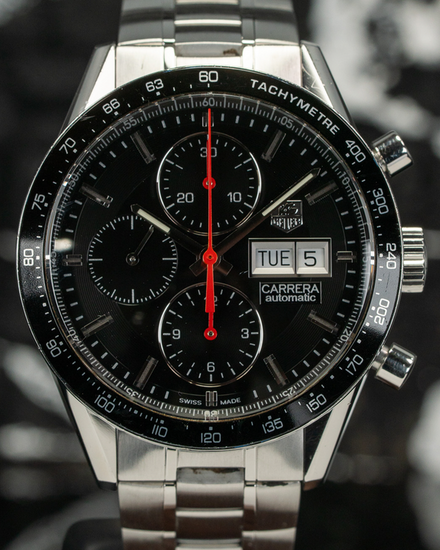 No Reserve - Tag Heuer Carrera Chronograph Calibre 16 "Juan Manuel Fangio" 41MM Black Dial Steel Bracelet (CV201AH)