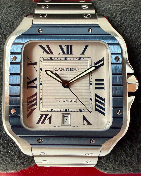 2022 Cartier Santos De Cartier 39.8MM Silver Dial Steel Bracelet (WSSA0047)