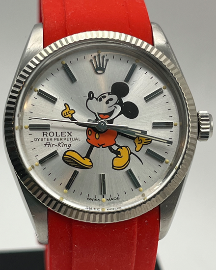 1989 Rolex Oyster Perpetual "Mickey Mouse" 34MM Aftermarket Silver Dial Aftermarket Rubber Strap (1005)