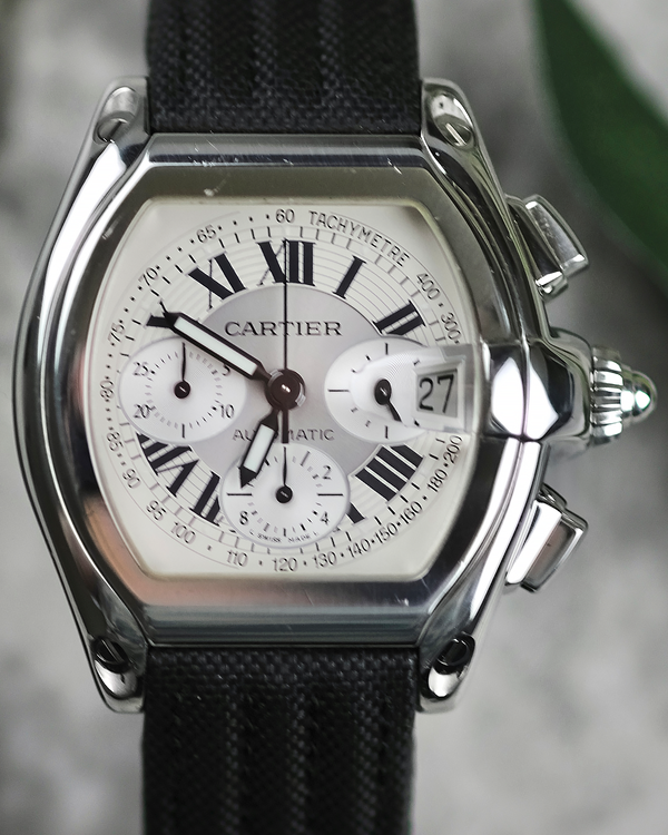 Cartier Roadster Chronograph 43MM Silver Dial Leather Strap (2618)