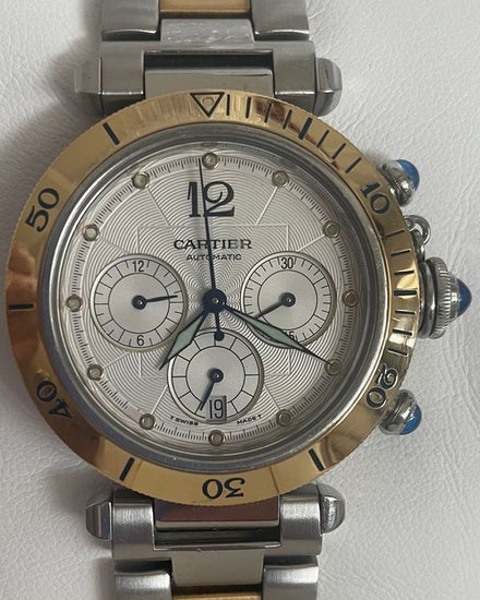 2000 Cartier Pasha De Cartier Chronograph 38MM White Dial Two-Tone Bracelet (2113)
