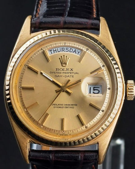No Reserve - Rolex Day-Date 36MM Champagne Dial Aftermarket Leather Strap (1803)