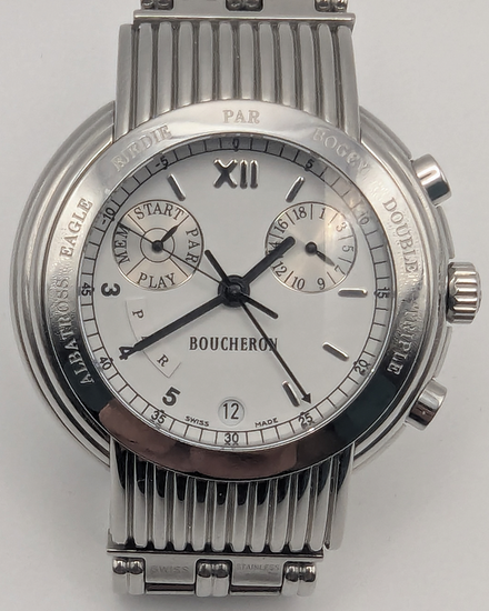 No Reserve - Boucheron Reflet "Chronogolf" 39MM Quartz White Dial Steel Bracelet (W1152)