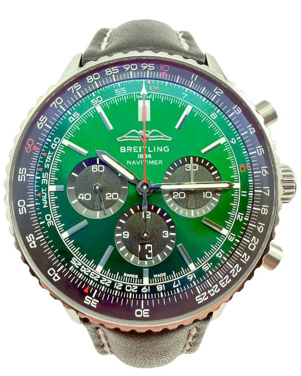 2024 Breitling Navitimer 1 B01 Chronograph 46MM Green Dial Leather Strap (AB0137241L1P1)