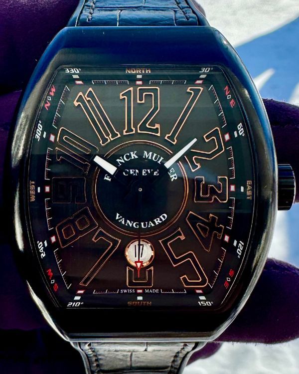 No Reserve - Franck Muller Vanguard "Deep Black" 44MM Black Dial Leather/Rubber Strap (V45 SC DT TT NR BR 5N)