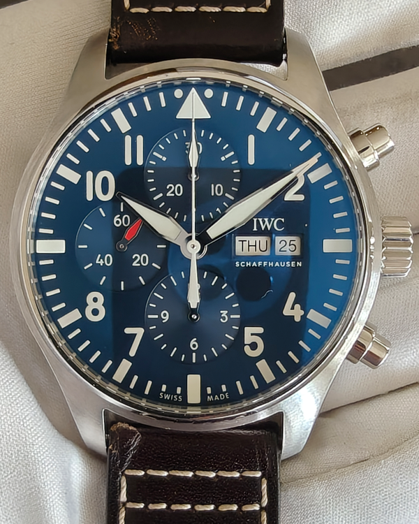 IWC Schaffhausen Pilot Chronograph 43MM Blue Dial Leather Strap (IW378003)