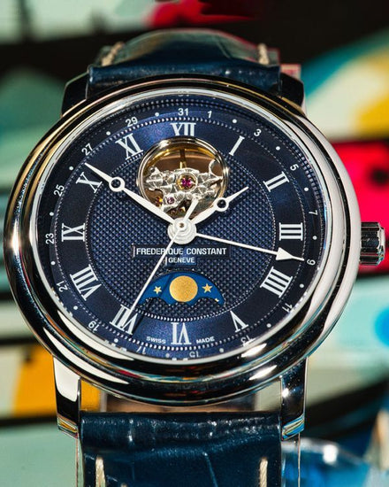 No Reserve - 2025 Frederique Constant Classics Heart Beat Moonphase Date 40MM Blue Dial Leather Strap (FC-335MCNW4P26)