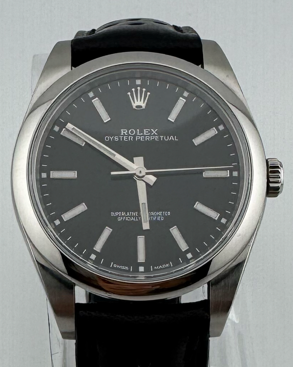 2019 Rolex Oyster Perpetual 39MM Black Dial Aftermarket Leather Strap(114300)