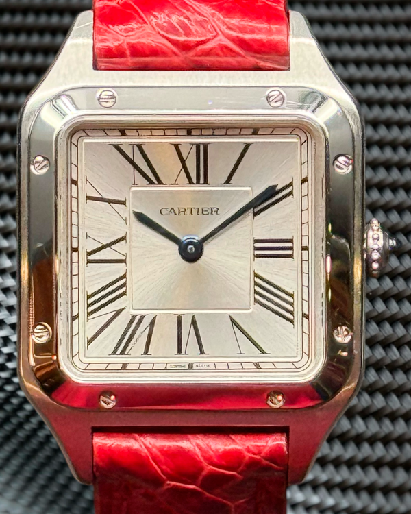 No Reserve - 2023 Cartier Santos Dumont 27.5MM Quartz Silver Dial Aftermarket Leather Strap (WSSA0023)