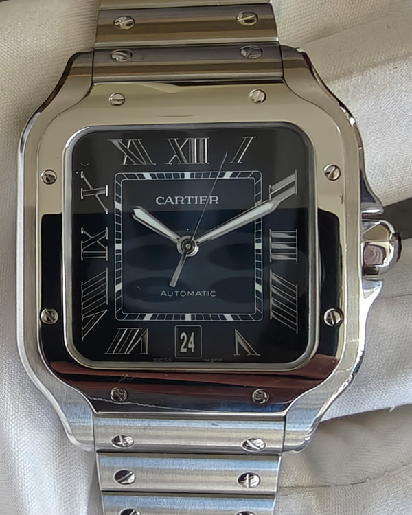 2025 Cartier Santos De Cartier 39.8 Blue Dial Steel Bracelet (WSSA0071)