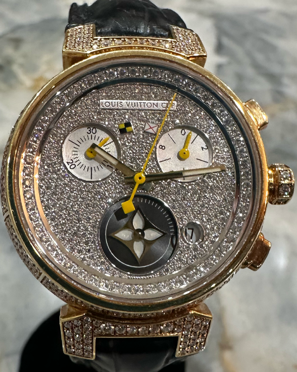 Louis Vuitton Tambour L.E. 38MM Quartz Diamond Pavé Dial Leather Strap (Q132Q)