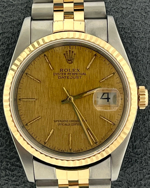 1991 Rolex Datejust 36MM Champagne "Linen" Dial Two-Tone Jubilee Bracelet (16233)