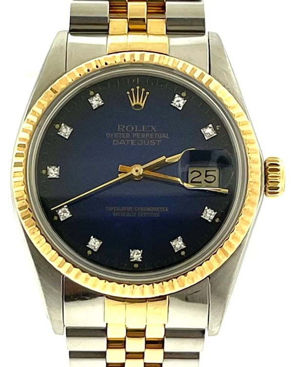 1986 Rolex Datejust 36MM Blue "Vignette" Dial Two-Tone Jubilee Bracelet (16013)