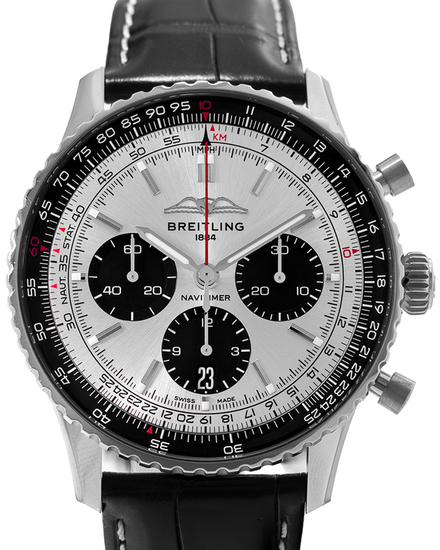 Breitling Navitimer B01 Chronograph 43MM Silver Dial Leather Strap (AB0138241G1P1)