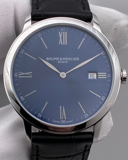 No Reserve - 2025 Baume & Mercier Classima 40MM Quartz Blue Dial Leather Strap (M0A10324)