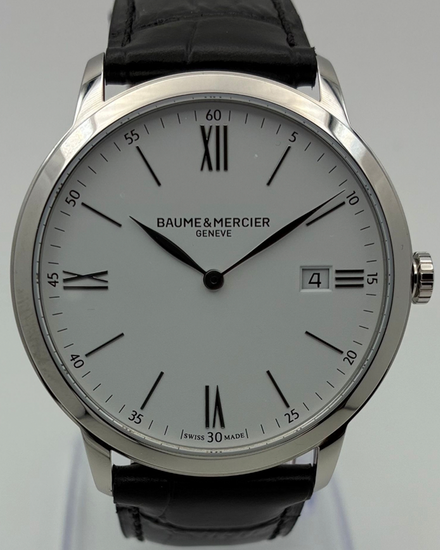 No Reserve - 2025 Baume & Mercier Classima 40MM Quartz White Dial Leather Strap (M0A10323)