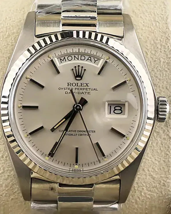 1974 (3.7 Mill. Serial) Rolex Day-Date 36MM Silver Dial White Gold President Bracelet (1803)
