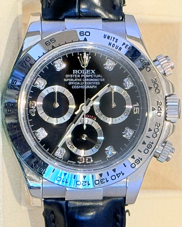 2012 Rolex Cosmograph Daytona 40MM Black Dial Leather Strap (116519)