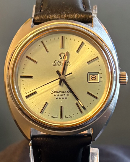 1972 Omega Seamaster Cosmic 38MM Blue Dial Aftermarket Leather Strap (166.130)