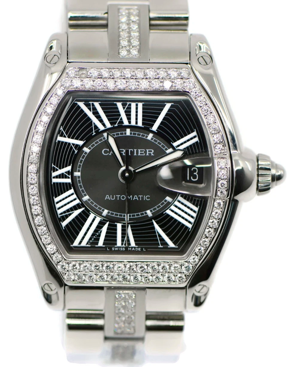 Cartier Roadster 38MM Black Dial Steel Bracelet (W62041V3)