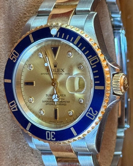 Rolex Submariner Date "Bluesy" 40MM Champagne "Serti" Dial Two-Tone Oyster Bracelet (16613)