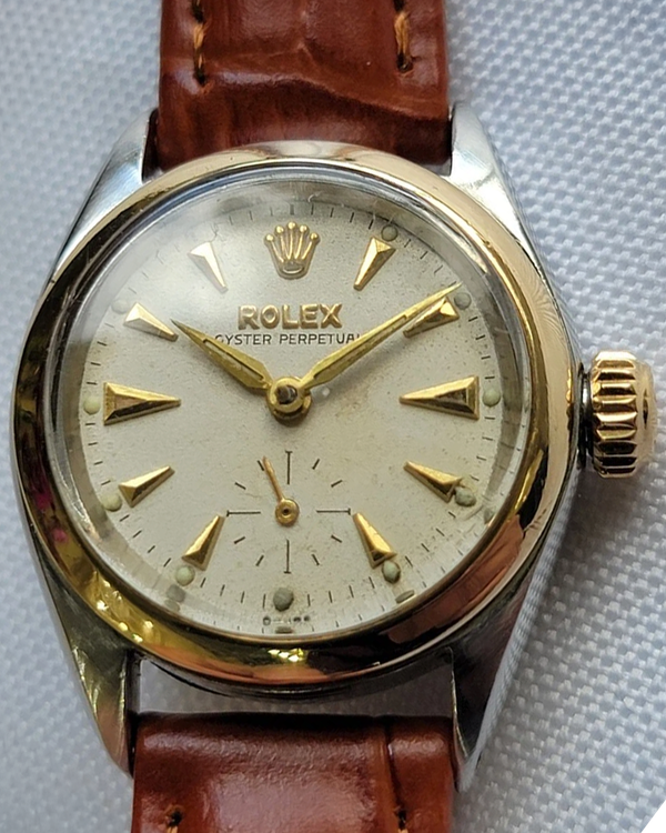 Rolex Oyster Perpetual 26MM Silver Dial Aftermarket Leather Strap (6504)
