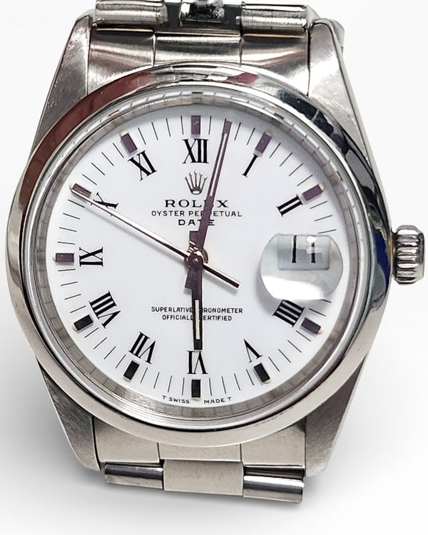 1995 Rolex Oyster Perpetual Date 34MM White Dial Oyster Bracelet (15200)