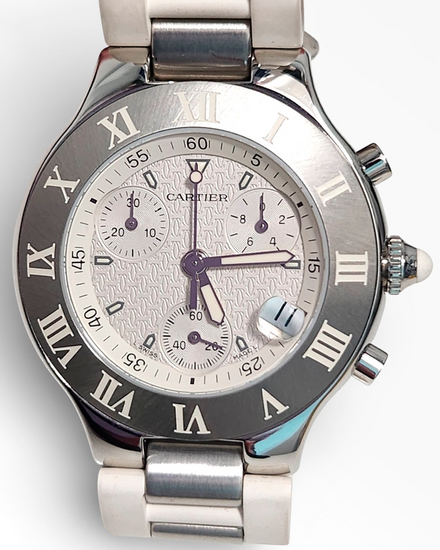 2011 Cartier 21 Chronoscaph 38MM Quartz Silver Dial Steel/Rubber Bracelet (W10184U2)