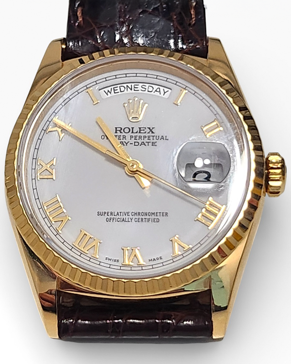 Rolex Day-Date 36MM White Dial Aftermarket Leather Strap (18238)
