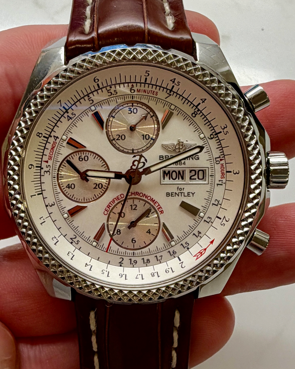 No Reserve - 2010 Breitling Bentley GT 45MM Silver Dial Leather Strap (A1336212/A575)